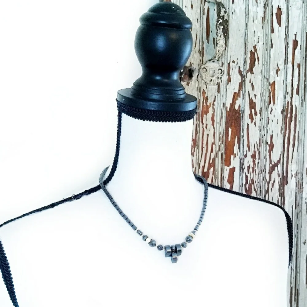 Hematite CZ Bead Statement Fashion Necklace